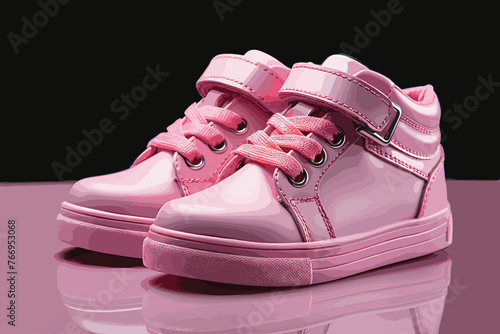 A pair of pink sneakers or basketball shoes on a white background 