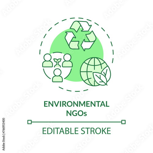 Environmental NGOs soft green concept icon. Non governmental organization. Climate action. Nature preservation. Round shape line illustration. Abstract idea. Graphic design. Easy to use in article