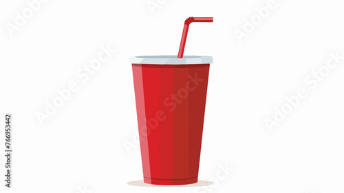 Red paper cup soda with straw Flat vector