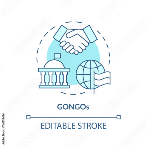 GONGOs soft blue concept icon. Government organized NGO. State sponsored organizations. Global affairs. Round shape line illustration. Abstract idea. Graphic design. Easy to use in article