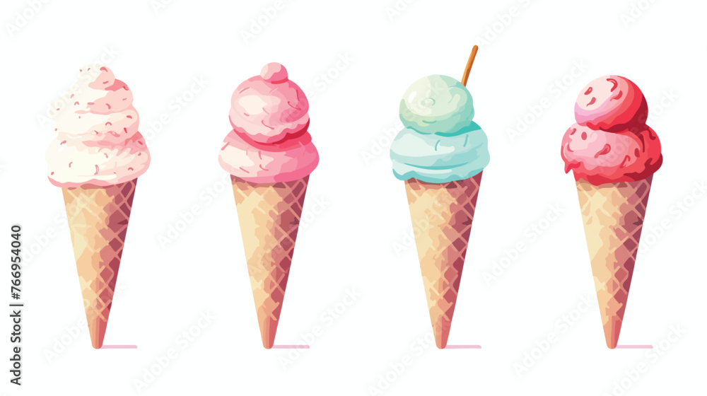 Retro Ice Cream Watercolor Flat vector 