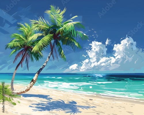 Swaying Palm Trees on Idyllic Sandy Beach Vacation Dreams