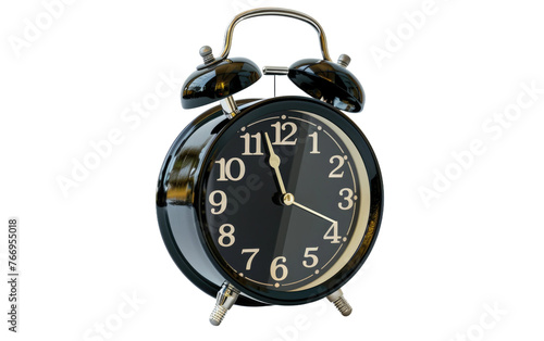 Analog Alarm Clock with Round Black Design isolated on transparent Background