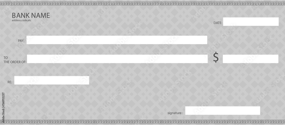 Blank bank cheque. Personal desk check template - obrazy, fototapety, plakaty 