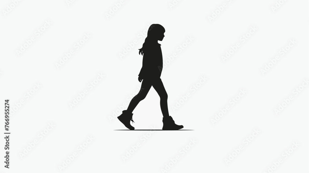 Silhouette of a girl walking Flat vector isolated on