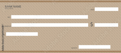 Blank bank cheque. Personal desk check template