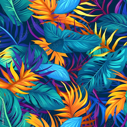 tropical leaves, vibrant color, vector graphic.