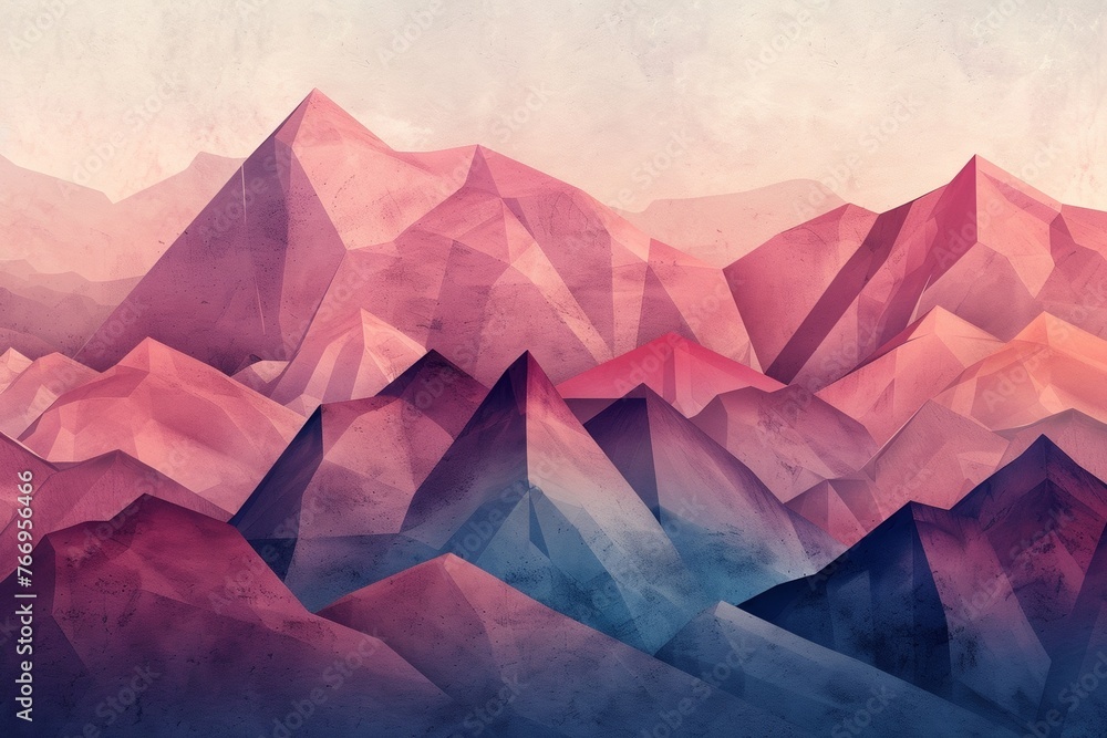 Abstract mountain range in shades of pink and blue - obrazy, fototapety, plakaty 