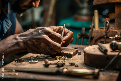 A young craftsman creating handmade jewelry