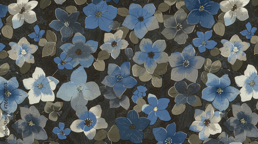 Blue and Gray Floral Pattern Texture Background