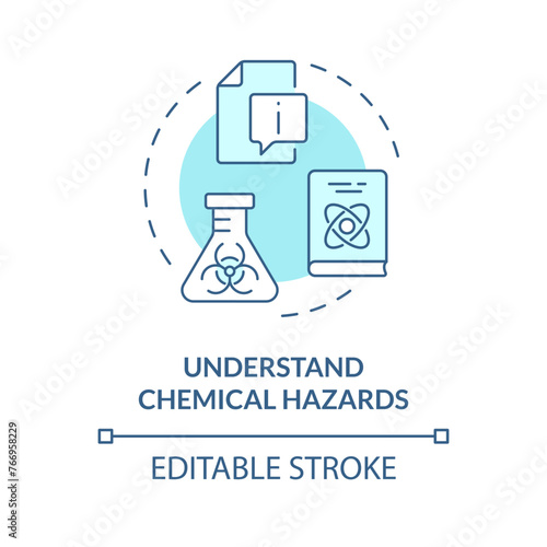 Understand chemical hazards soft blue concept icon. Laboratory information management. Sample tracking. Round shape line illustration. Abstract idea. Graphic design. Easy to use presentation