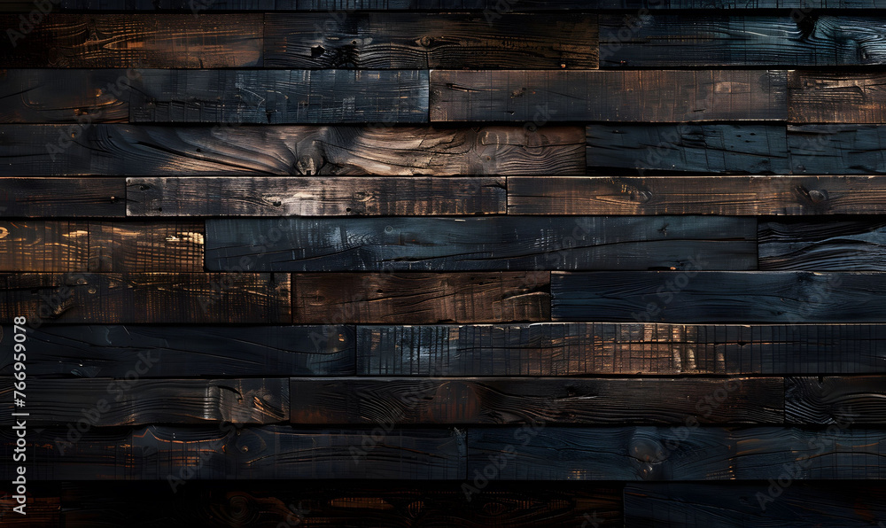 Elegant dark wooden planks texture with a horizontal pattern and rustic charm backdrop - obrazy, fototapety, plakaty 