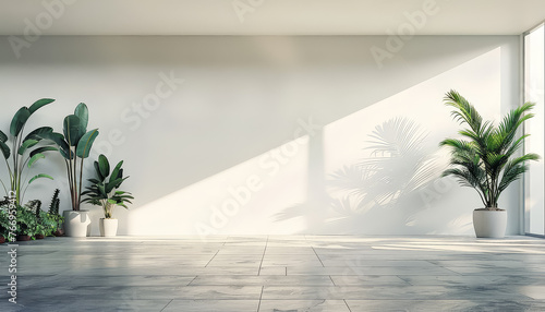 A white wall with two potted plants on it photo