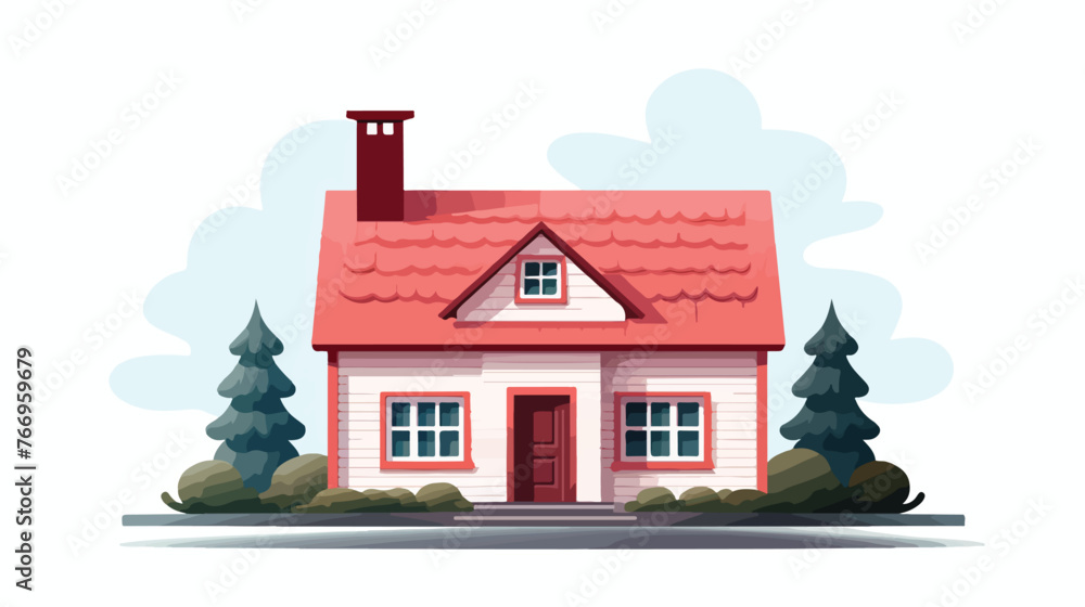 Single house with red chimney on roof Flat vector iso