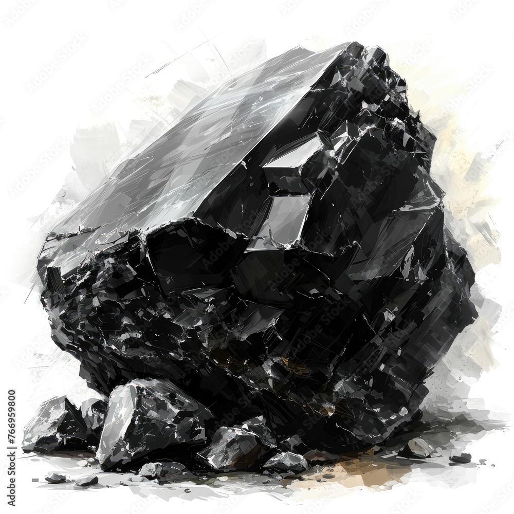 A black graphite rock stone on white background, flat vector illustration