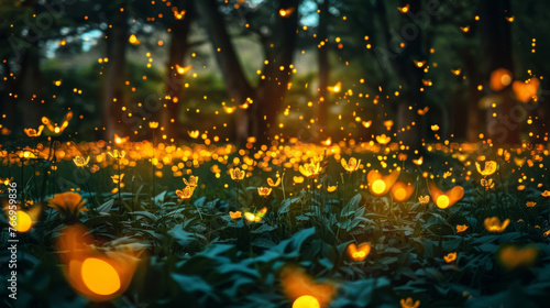 Enchanted Forest Glade with Sparkling Fireflies at Twilight