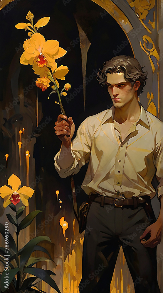 Fototapeta premium Vector portrait of woman with flowers in hair, art nouveau style ai generated