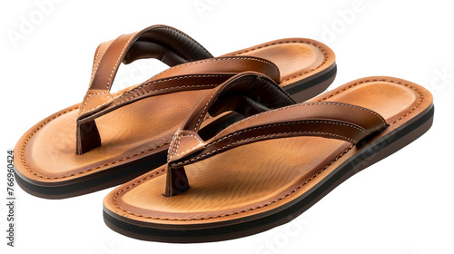 A sophisticated pair of men's sandals, exuding laid-back charm and beach-ready style, their sleek lines and durable construction accentuated against a transparent white background