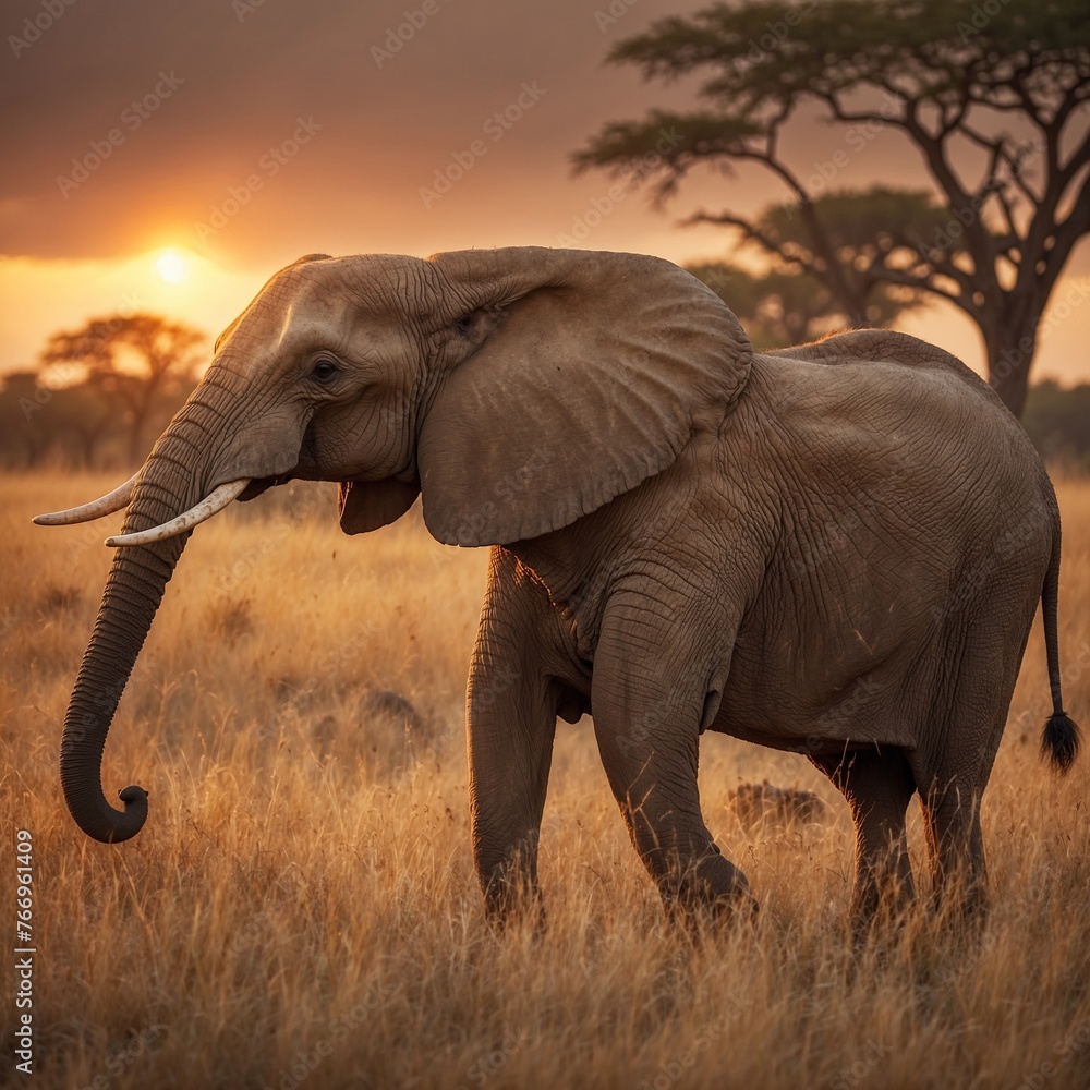 Fototapeta premium elephants walking through the bush in sunset created with Generative AI technology
