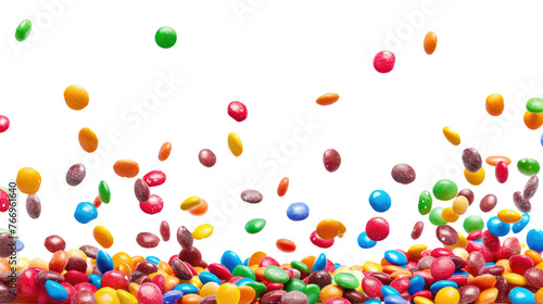 colorful candies falling, isolated on white or transparent png