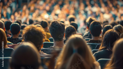 People in an auditorium watching a scientific or business presentation
