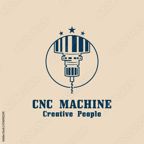 CNC Lathe machine Logo Computer Numerical Control modern 3D cutting technology design manufacturing industry cutting. This logo is ideal for cnc cutting maschines, woodworking industry, and similar.