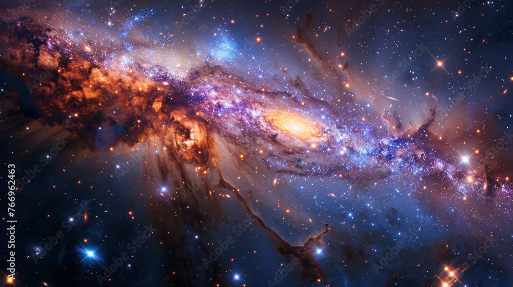 Naklejka premium Majestic Cosmic Galaxy Burst with Vibrant Star Clusters