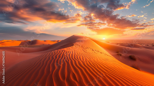 Majestic Sunset Over the Sandy Desert Dunes