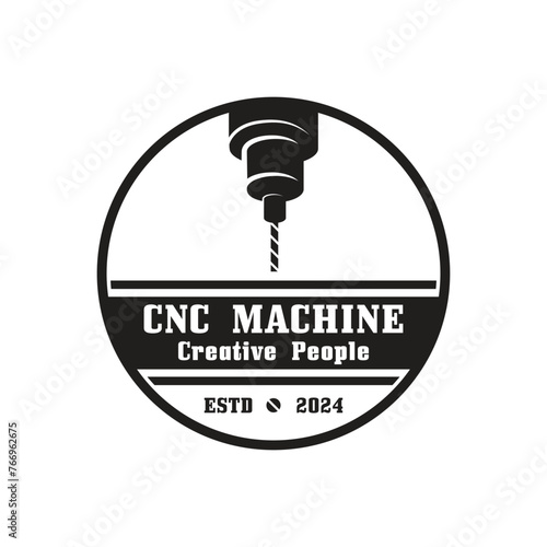 CNC Lathe machine Logo Computer Numerical Control modern 3D cutting technology design manufacturing industry cutting. This logo is ideal for cnc cutting maschines, woodworking industry, and similar.