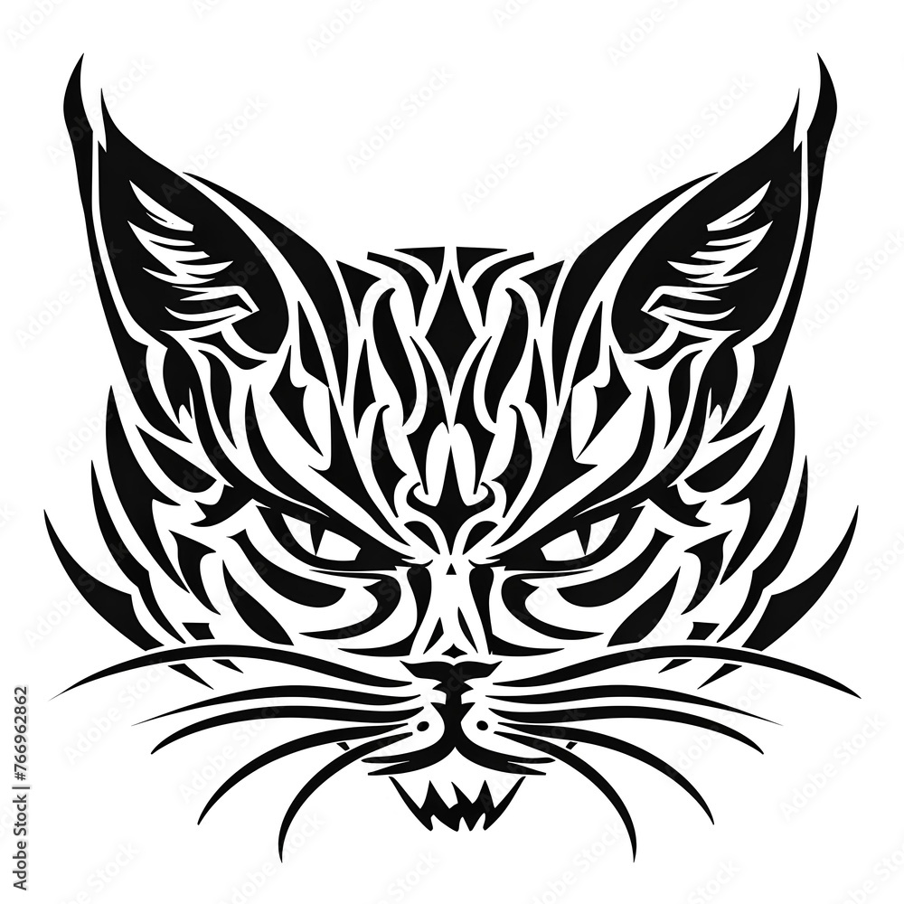 cat in black and white tribal illustration