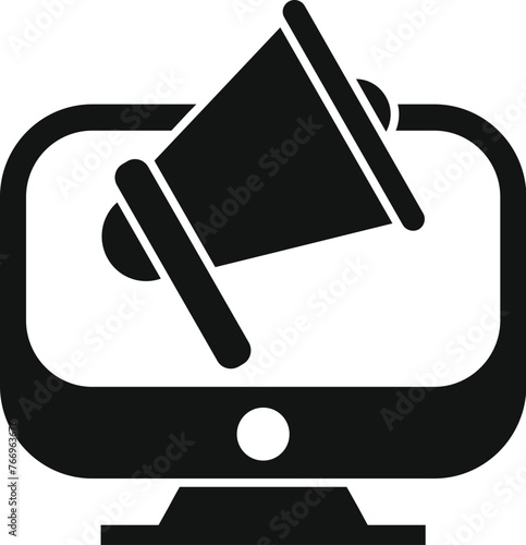 Megaphone on computer monitor icon simple vector. Online sale. Click on screen add