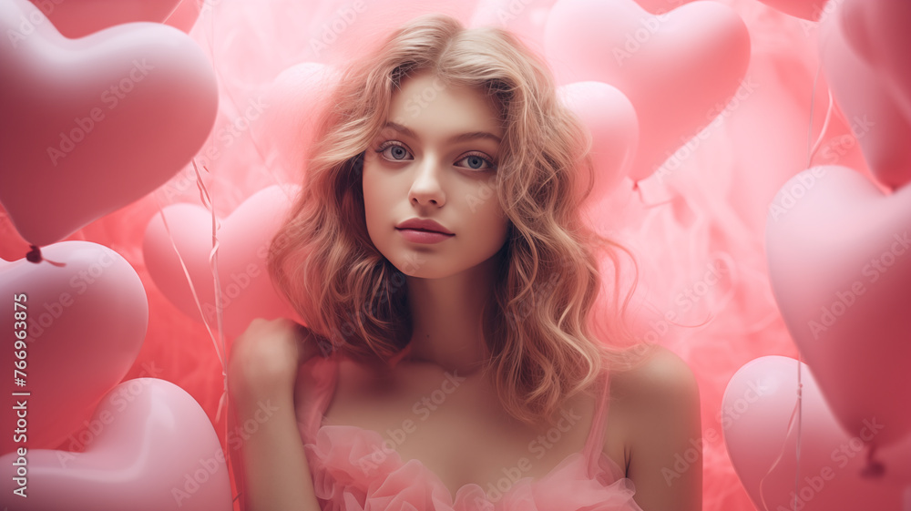 girl with heart shaped balloons girl with heart shaped balloons