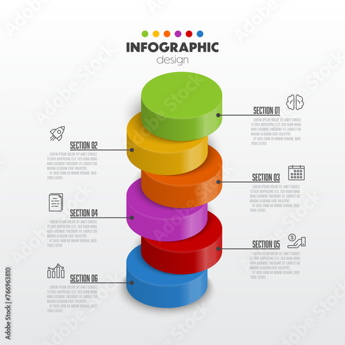 Vector stack of colorful cylender chart infographic template with 3D for diagrams, graphs, presentations and business concept charts with 6 options. photo