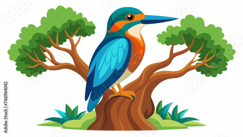 Vibrant Kingfisher Perched on Tree A Stunning Display of Nature's Palette