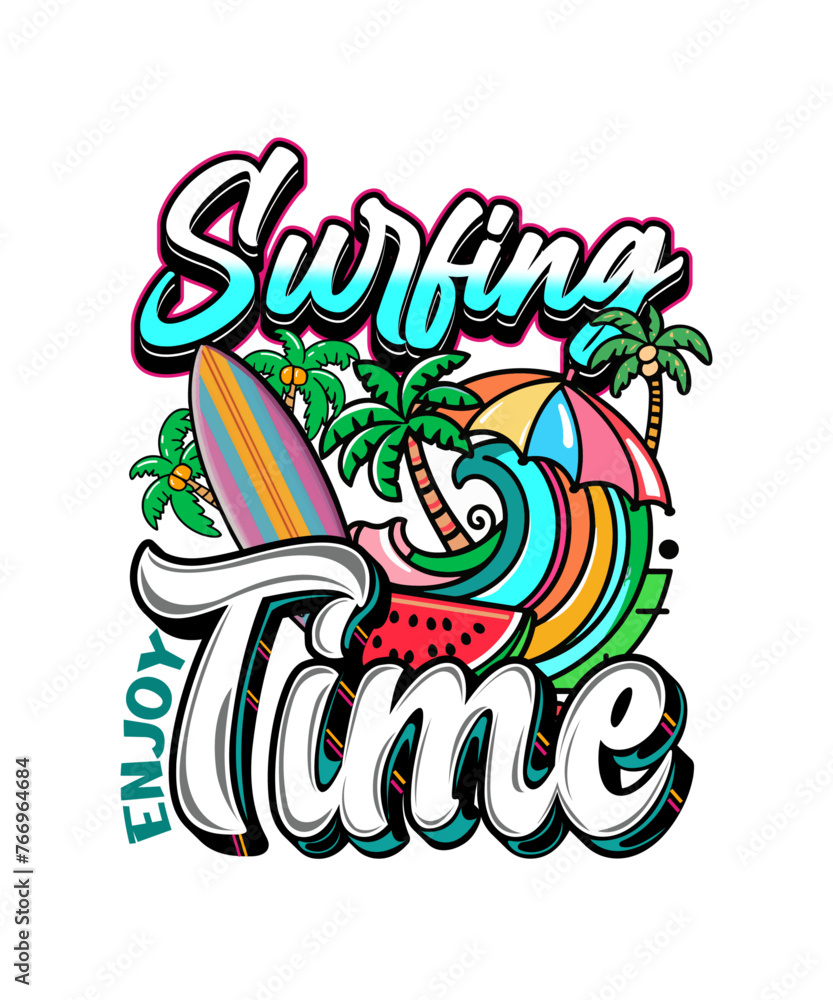 Surfing time, Summer t shirt, surfing, vocation, graffiti, t shirt, graffiti, summer design, California beach, beach t shirt, t shirt design