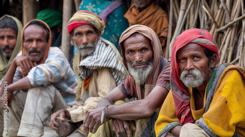 Group of men sitting together in a village.