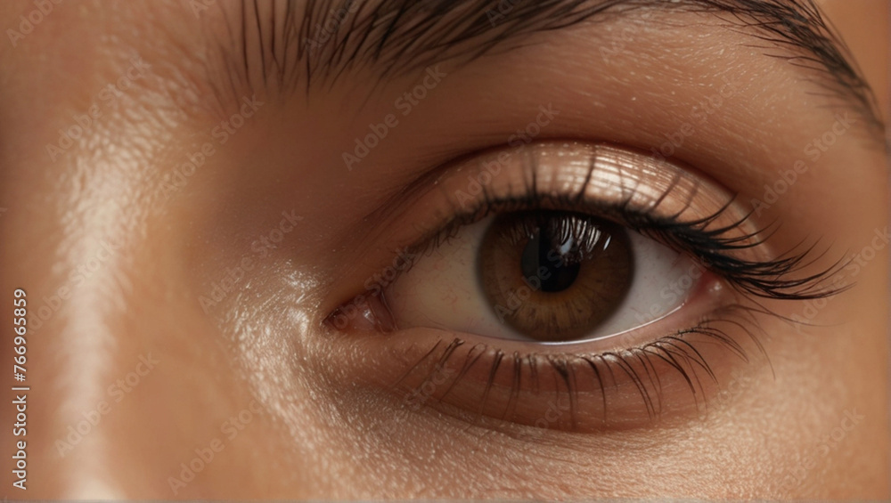 Obraz premium Close up of beautiful woman's brown eyes with eyelash and brow lift. 