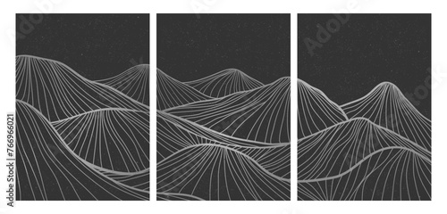 Desert mountains Line art pattern on set. Abstract mountain contemporary aesthetic background landscape. vector illustration © gina