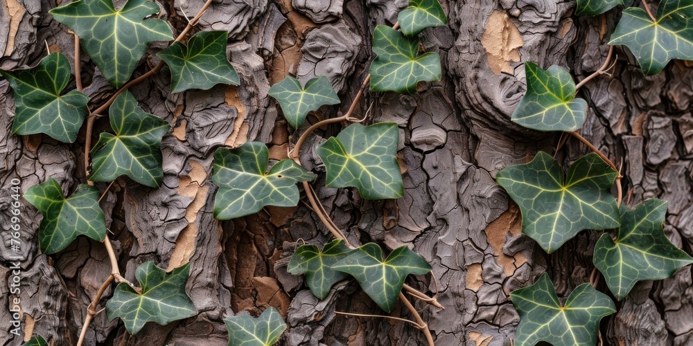 Ivy on Rugged Bark Texture Ivy on Rugged Bark Texture