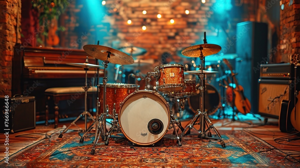 arrangement of musical instruments on stage before the performance