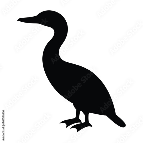 silhouette of a cormorant on white photo