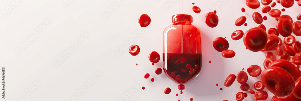 red IV drip bag for blood donation types at hospital recovery room ...