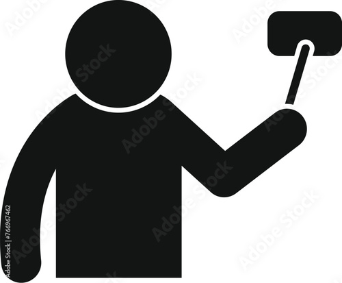 Influencer with selfie stick icon simple vector. Record new content. Online blogger