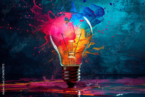 Creative Energy: Light Bulb with Colorful Paint Splatter