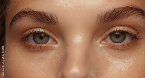 Close up of beautiful woman's green eyes with eyelash and brow lift.	
