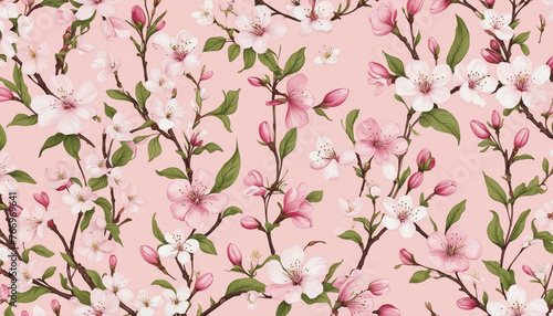 Pink delicate background cherry flowers pattern. colorful background