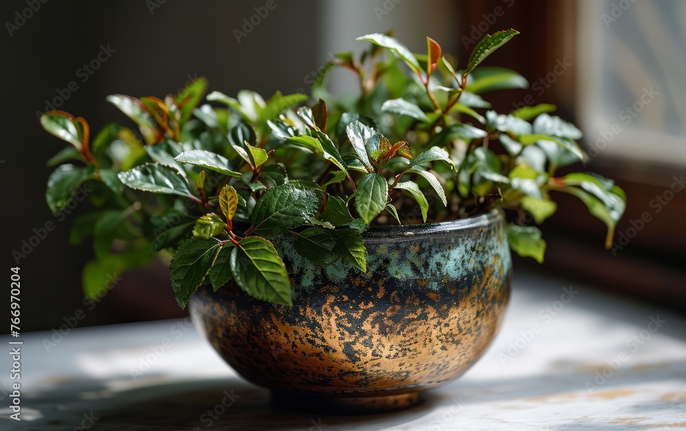 Artisan Copper Planter with Lush Greenery Artisan Copper Planter with Lush Greenery