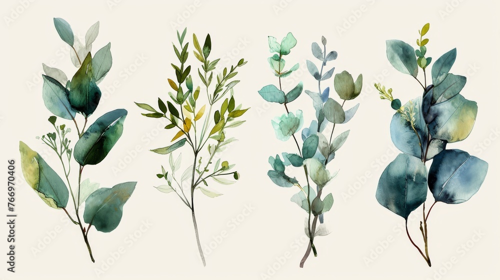 Watercolor Botanical Illustrations - obrazy, fototapety, plakaty 