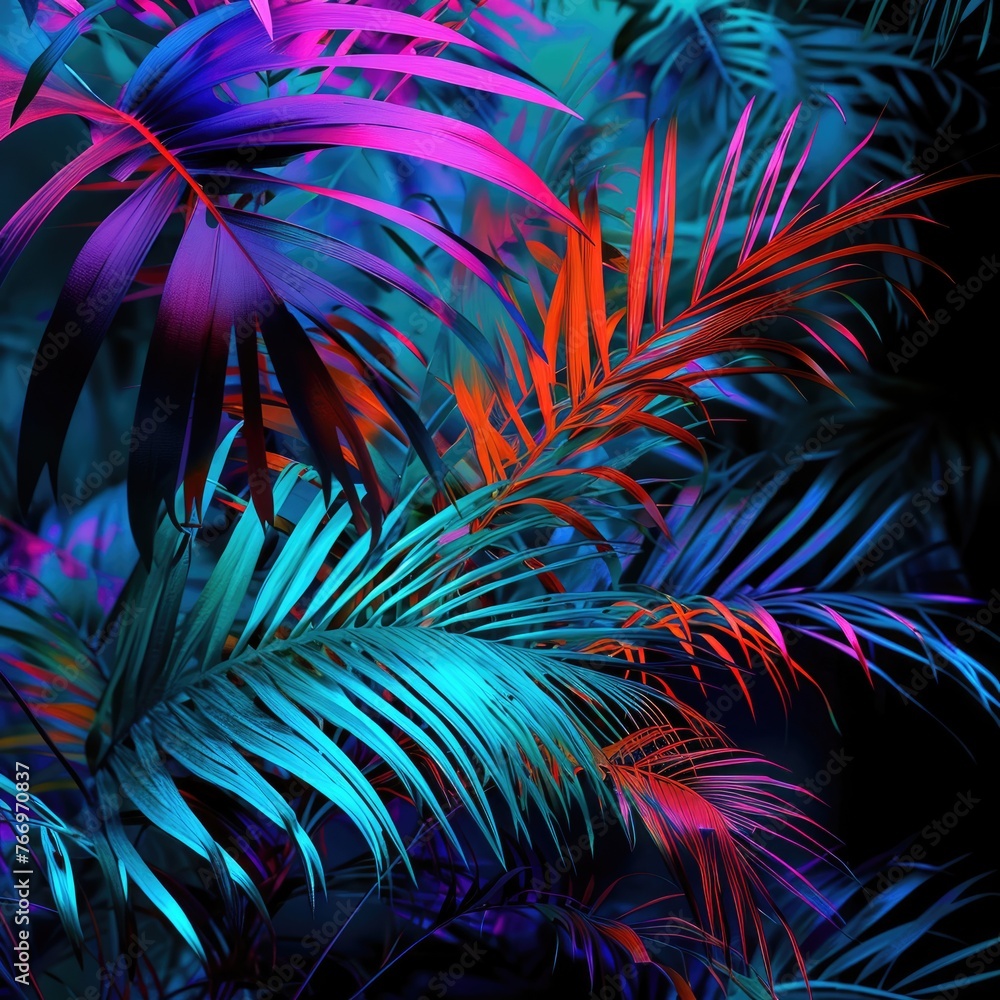 Neon Jungle: Surreal Palm Leaves in Bold Gradient Hues - obrazy, fototapety, plakaty 