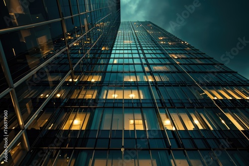 Urban Skyline: Corporate Tower in Cityscape at Night